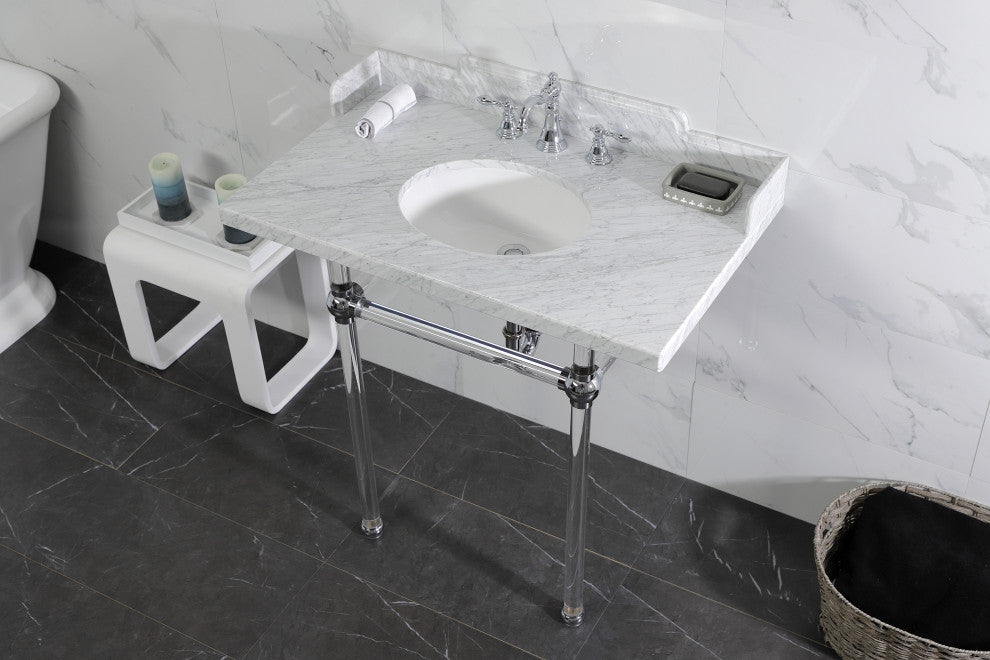 Kingston Brass LMS36MA1 36" Carrara Marble Console Sink, Acrylic Legs