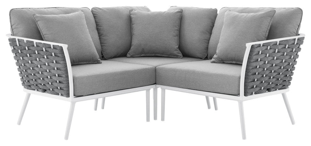 Outdoor Patio Aluminum Outdoor Patio Aluminum Small Sectional Sofa, White Gray