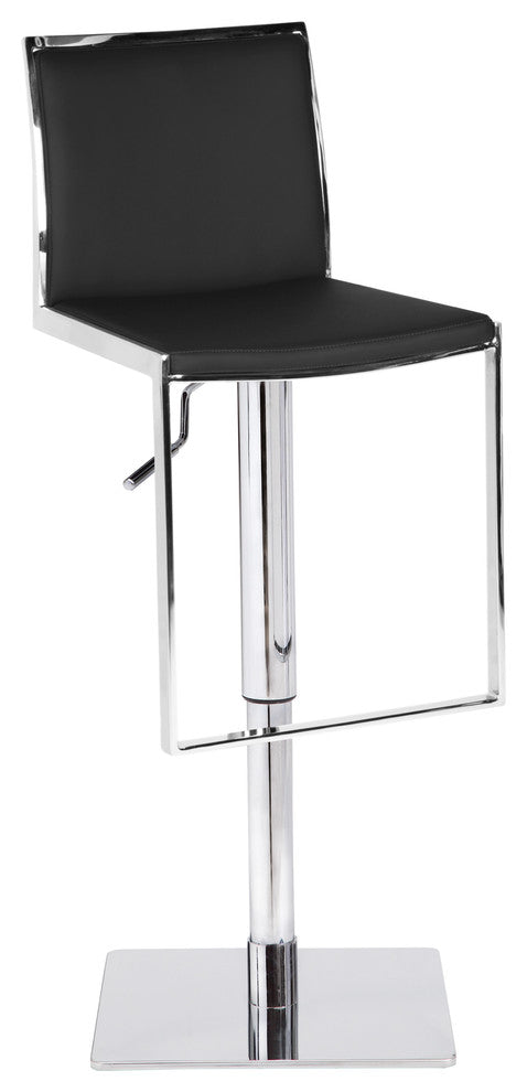 Zelda Leather Adjustable Bar Stool, Black Leather