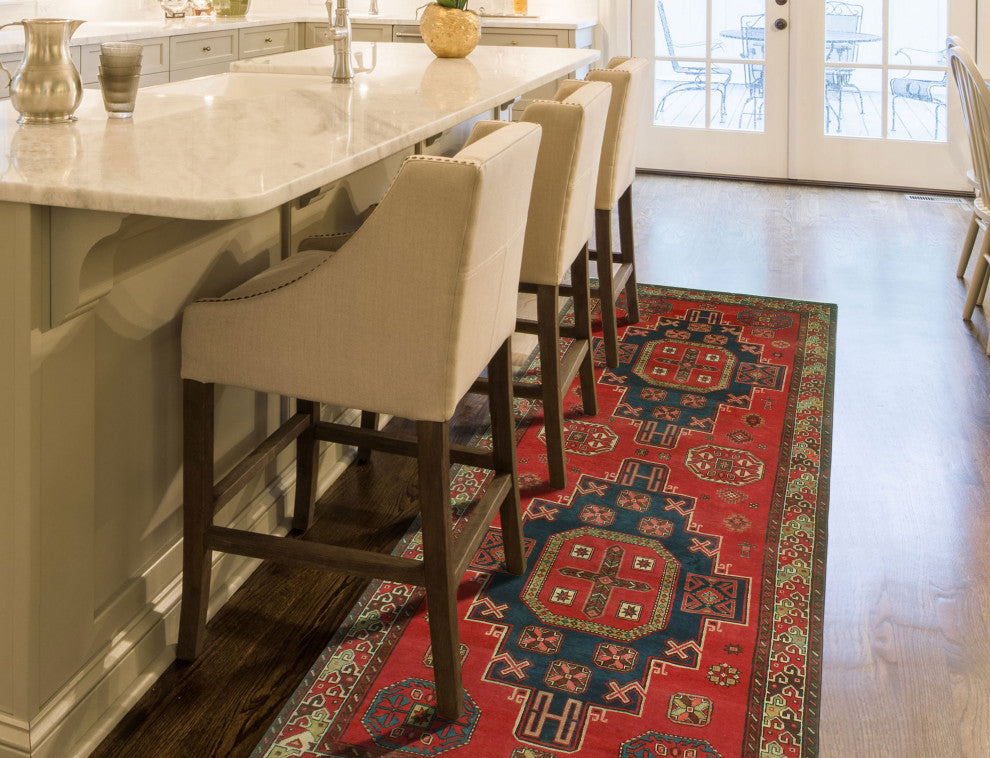Fine Vintage Distressed Abigay Red/Navy Runner, 4'7x11'2