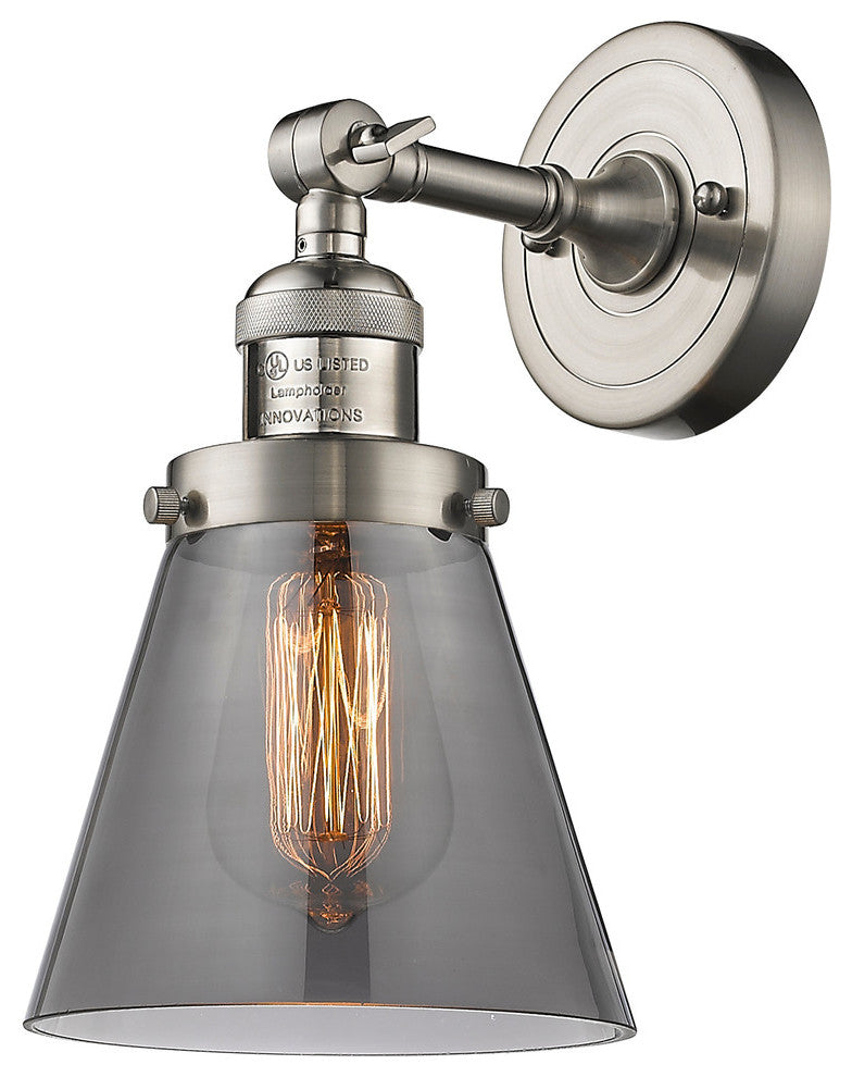 Small Cone 1-Light Sconce, Smoked Glass, Satin Brush Nickel