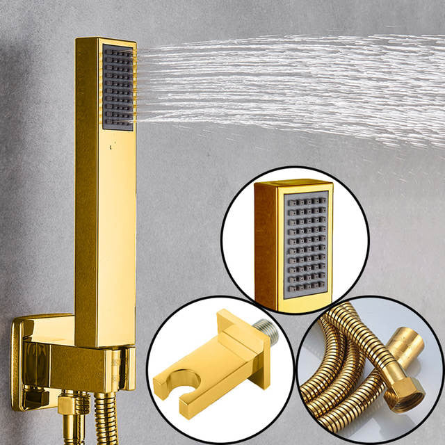 Florence Gold Plated Wall Mount LED Rainfall Shower Set, 16"