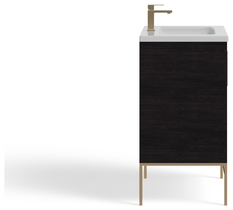 Lockhart Bath Vanity, Black Oak, 24", Satin Brass Hardware, Single Sink, Freestanding