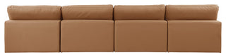 Comfy Upholstered Modular Sofa, Cognac, 4-Piece: 4 Armless Chair, Vegan Leather