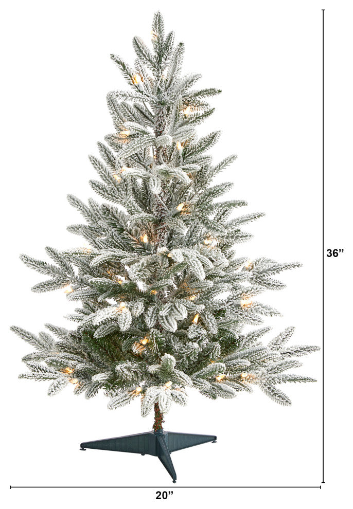 3' Flocked Manchester Spruce Faux Xmas Tree W/ 50 Lights & 133 Bendable Branches