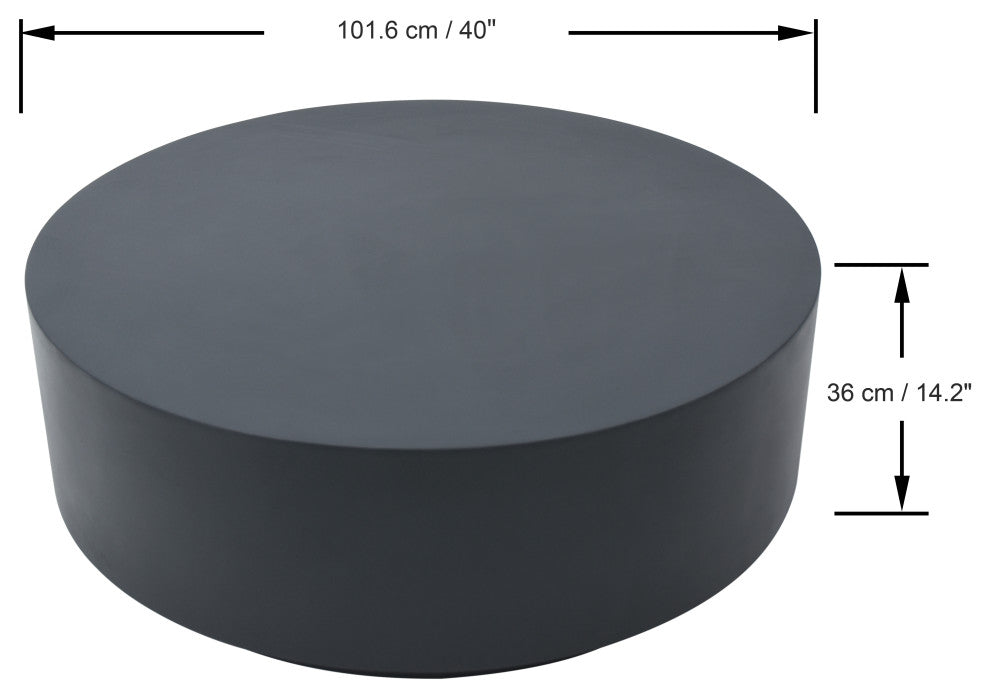 Rome 40" Round Concrete Coffee Table, Slate Black