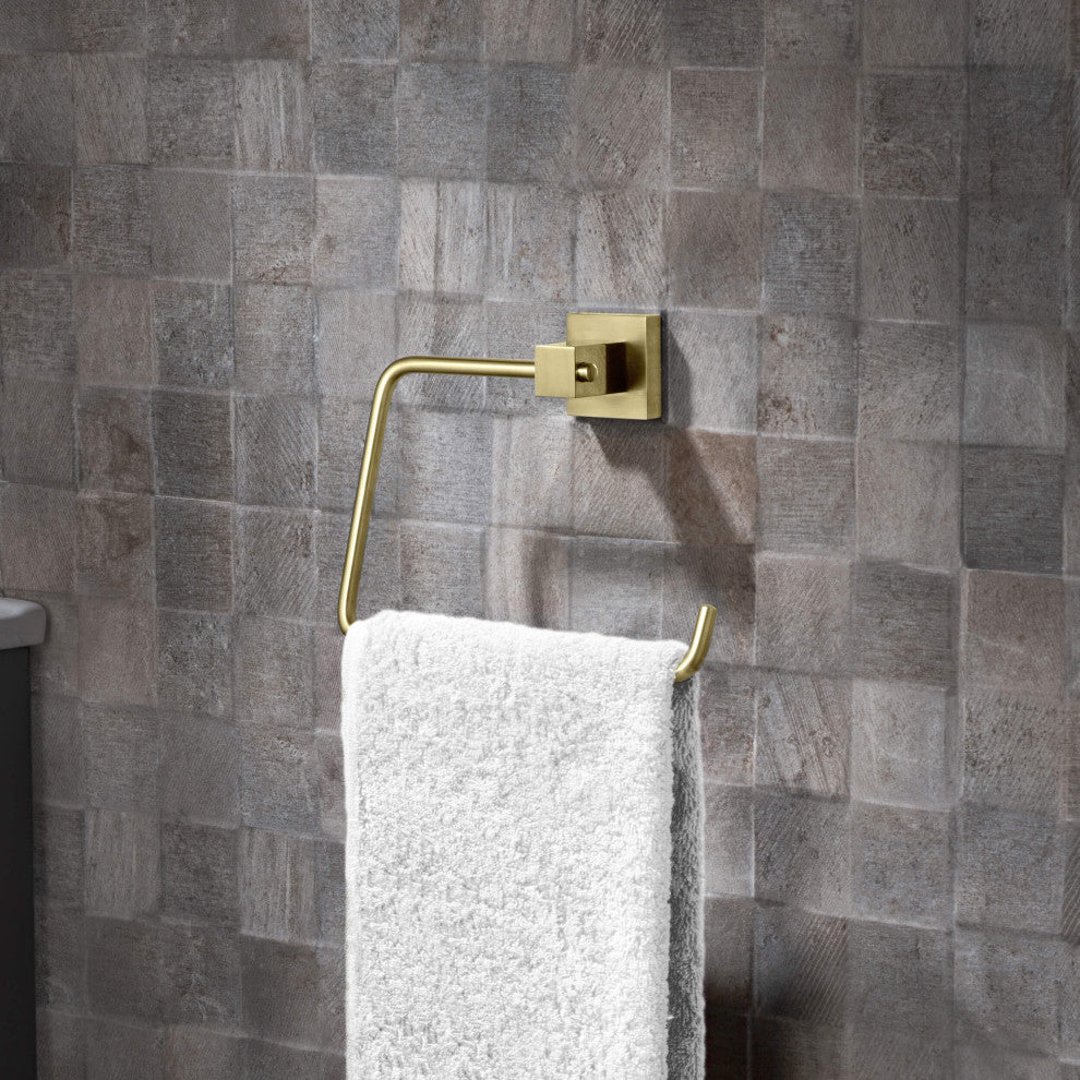 Cube Bathroom Towel Ring, Brushed Gold