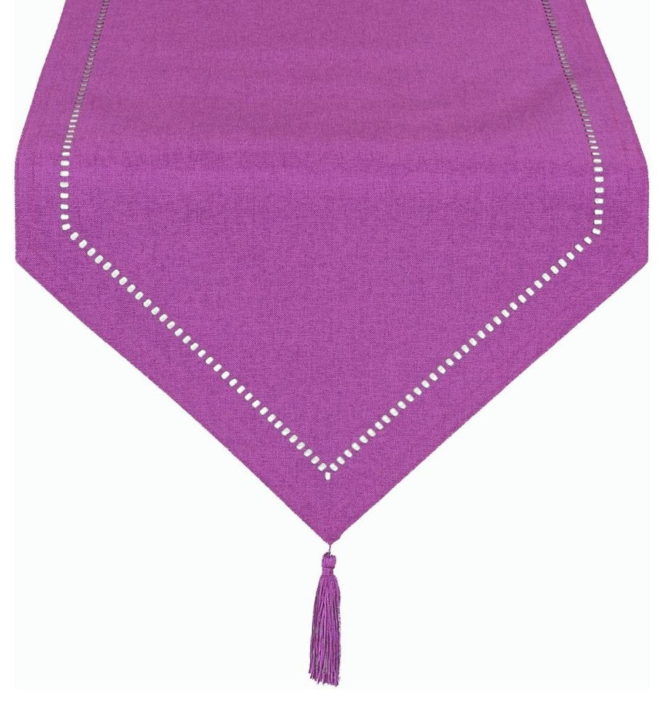 Melrose Easy Care Cutwork Hemstitch 16"x90" Table Runner, Plum