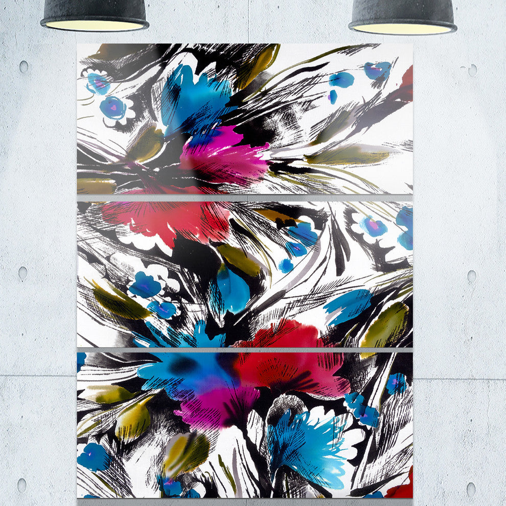 "Flowers With Fusion of Colors" Digital Metal Wall Art, 3 Panels, 28"x36"