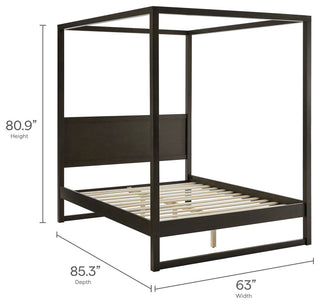 Alva Queen Wood Canopy Platform Bed, Smoked Oak