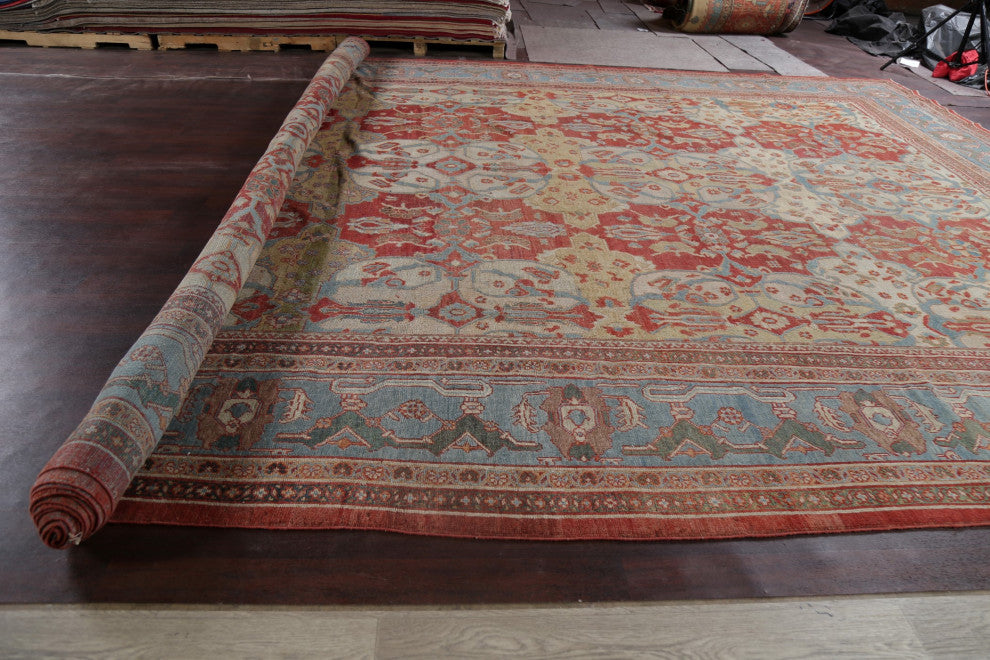 Consigned, Antique Faded Persian Traditional Handmade Area Rug, Beige, 13x24