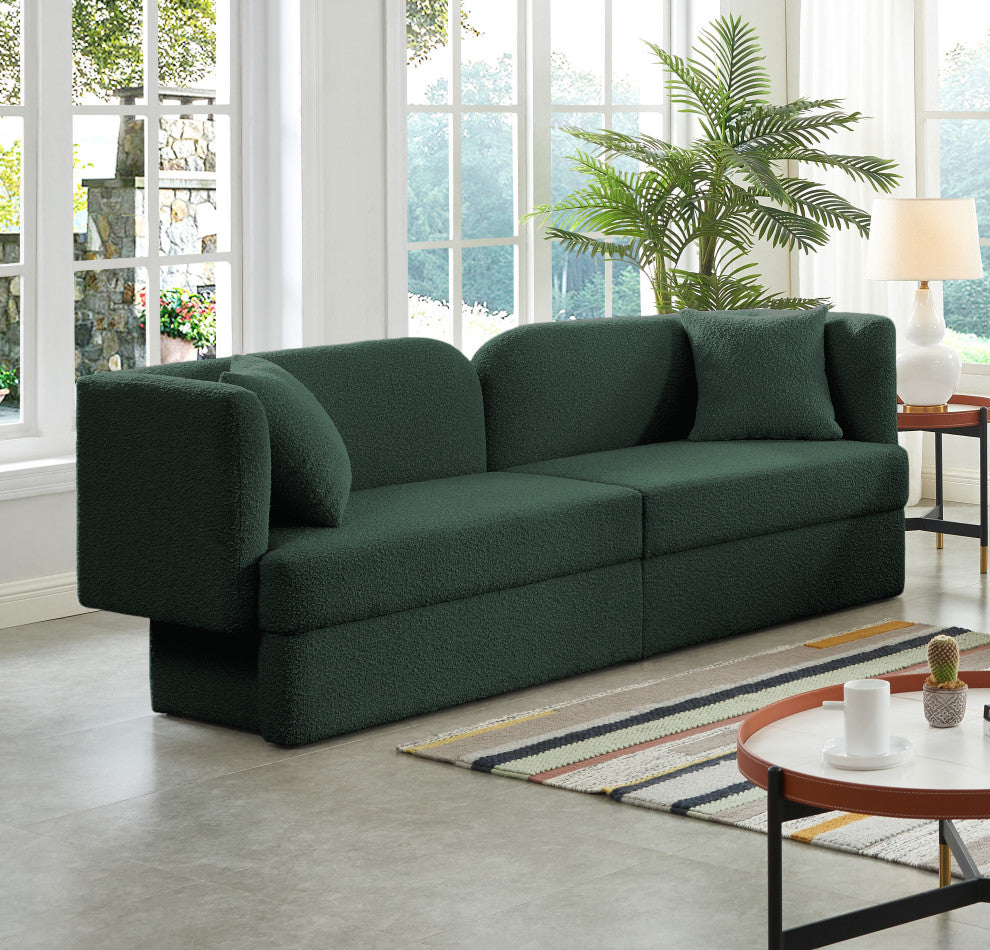 Marcel Boucle Fabric Upholstered Sofa, Green