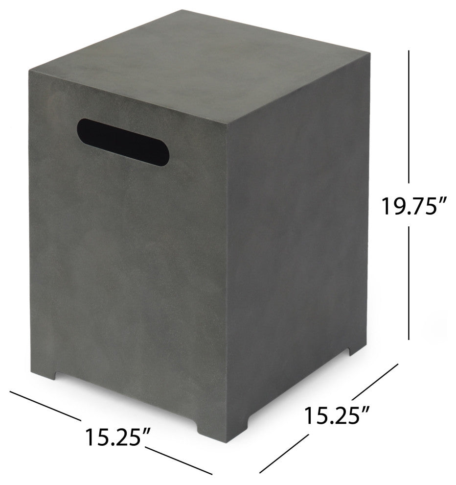 Jasmine Outdoor Metal Tank Holder Side Table, Concrete Finish