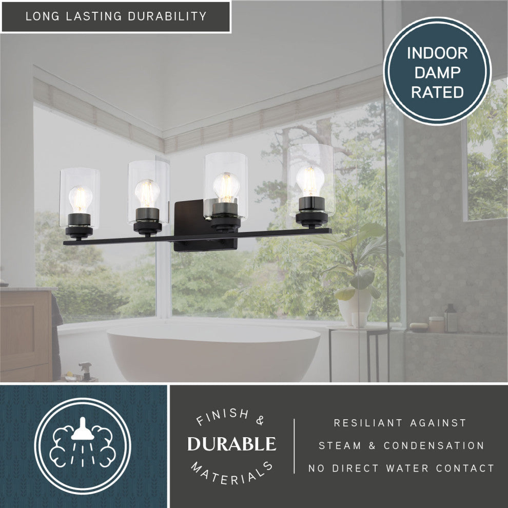 Park Ridge 4.75" 1-Light Black Bathroom Vanity Fixture, Clear Glass Shade, Matte Black, 4-Light