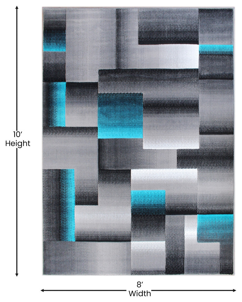 Elio Collection Color Blocked Area Rug, Turquoise, 8' X 10'