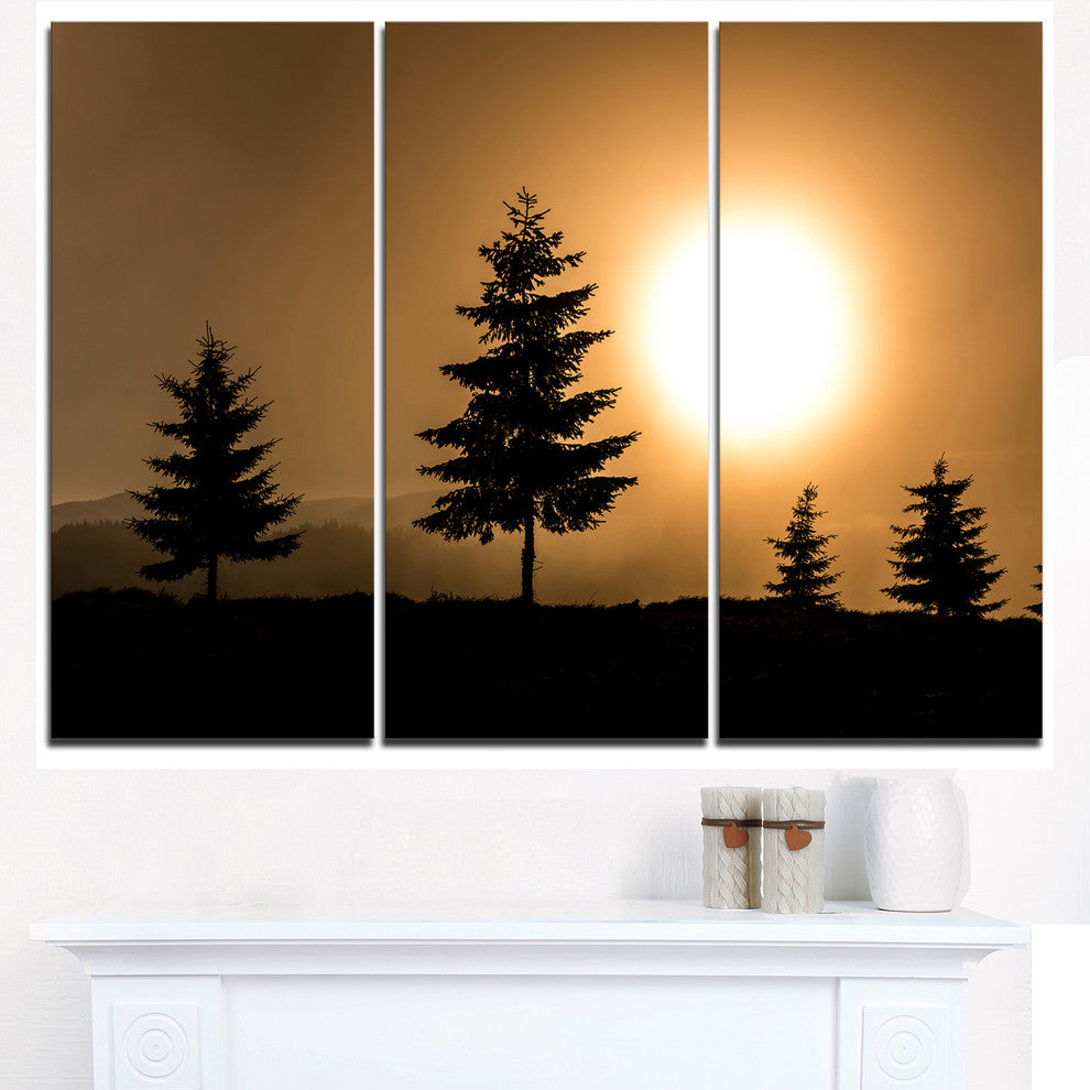 "Bright Sunrise Tree Silhouette" Art Print Canvas, 3 Panels, 36"x28"