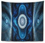 Cabalistic Blue Fractal Design Abstract Wall Tapestry, 60"x50"