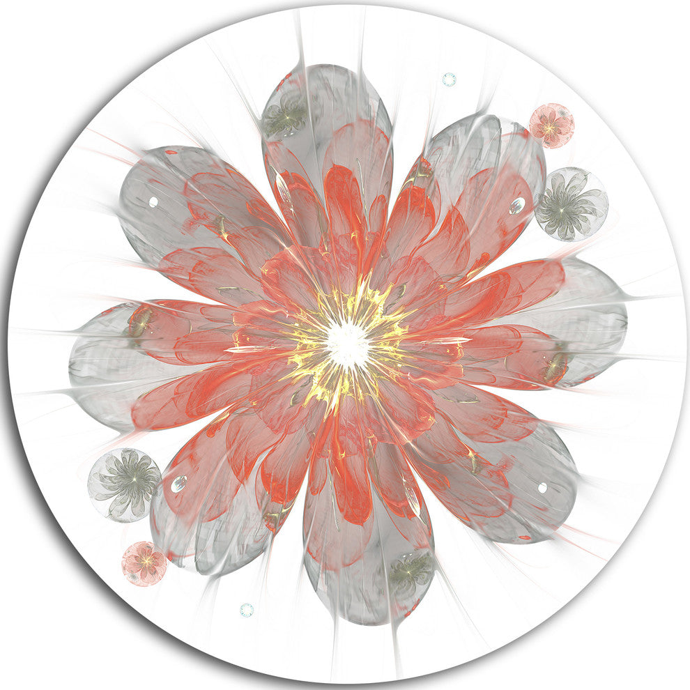 Simple Red And White Fractal Flower, Floral Disc Metal Wall Art, 11"