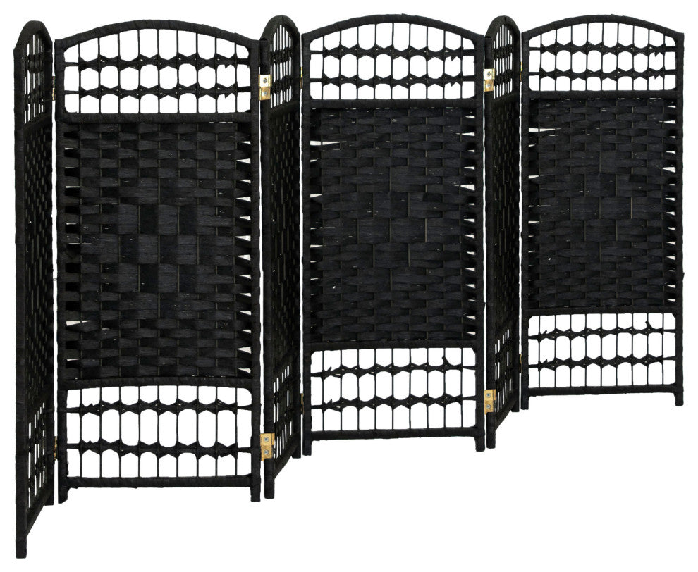 3 ft. Short Fiber Weave Room Divider Black 6 Panels