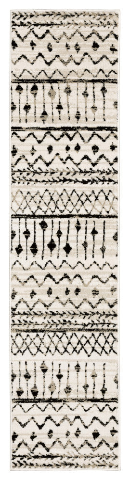 2' X 8' Ivory And Black Eclectic Patterns Indoor Runner Rug