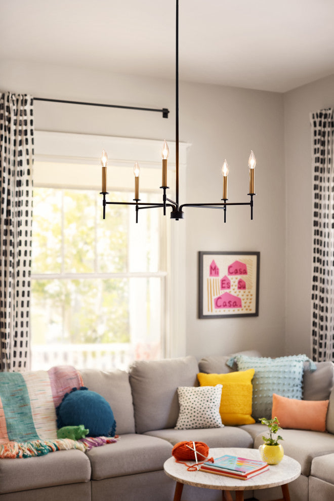 Lark Hux 28" Medium Single Tier Chandelier, Black + Lacquered Brass