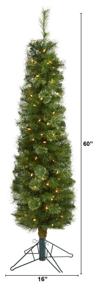 5' Green Pencil Christmas Tree / 100 Clear LED Lights and 198 Bendable Branches
