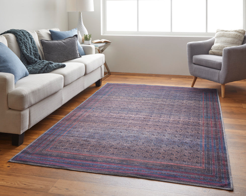Welch Oriental Machine Washable Charcoal Gray/Pink Rug, 5'3"x7'6"