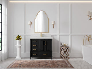 Aberdeen 36 Center Sink Bath Vanity in Black 2" Carrara Quartz