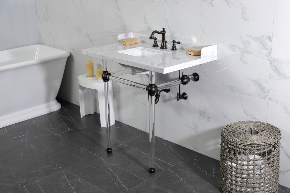 Kingston Brass LMS36MASQ5 36" Carrara Marble Console Sink, Acrylic Legs