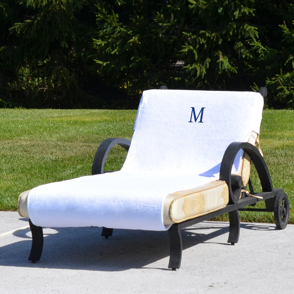 Standard Size Monogram White Chaise Lounge Cover With Side Pockets, 32"x102", G