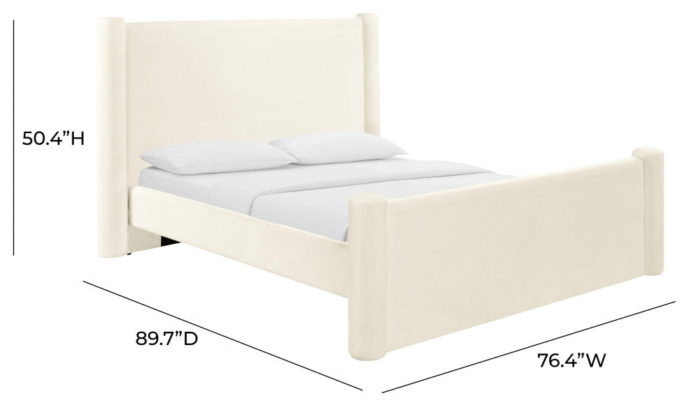 Athara Cream Velvet Queen Bed