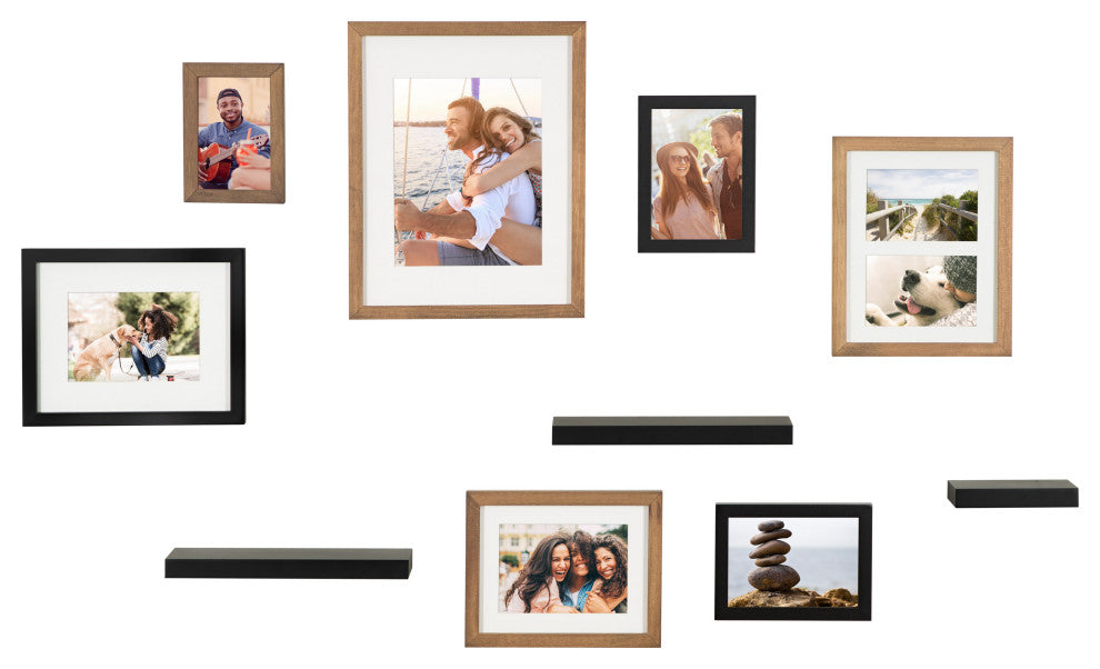 Gallery Wall Frame And Shelf Kit, Rustic Brown