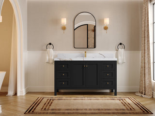 Nashville 60" Single Bathroom Vanity, Black 2" Calacatta Gold