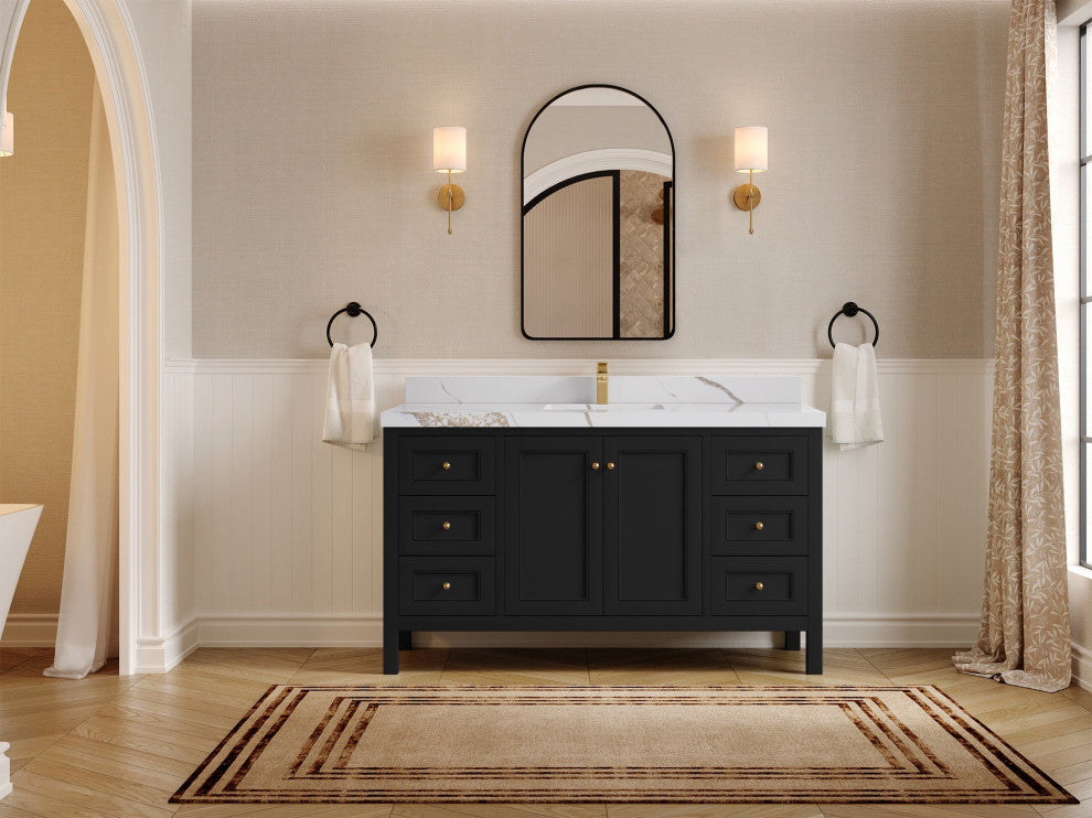 Nashville 60" Single Bathroom Vanity, Black 2" Calacatta Gold