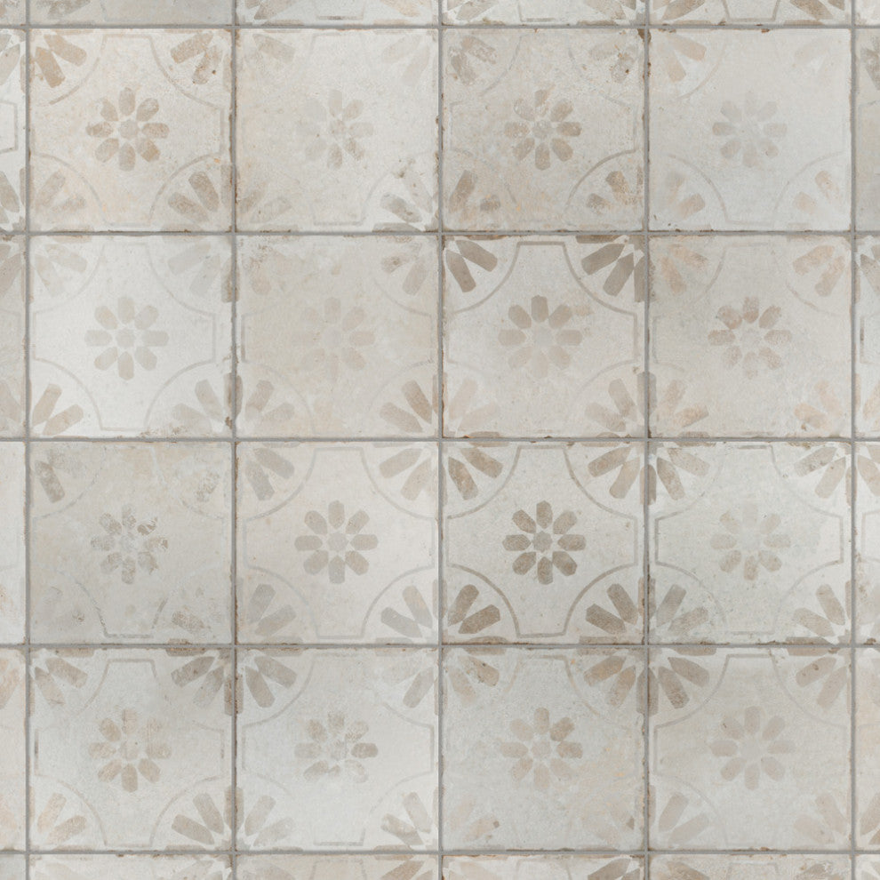 Kings Blume Encaustic Ceramic Floor and Wall Tile, White, Sample