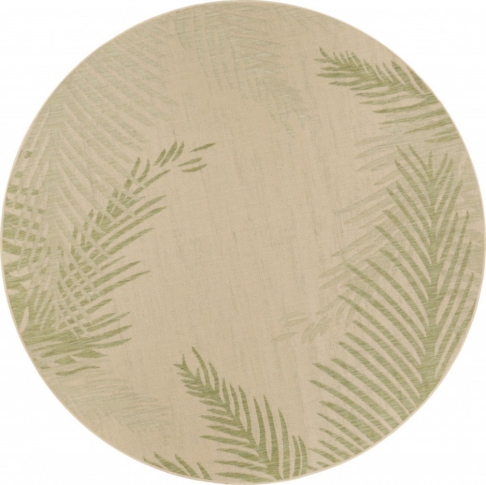 8" Round Green Palms Indoor Outdoor Area Rug