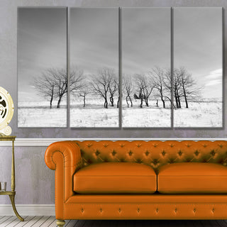Black and White Trees in Winter, Landscape Canvas Art Print, 48"x28", 4 Panels