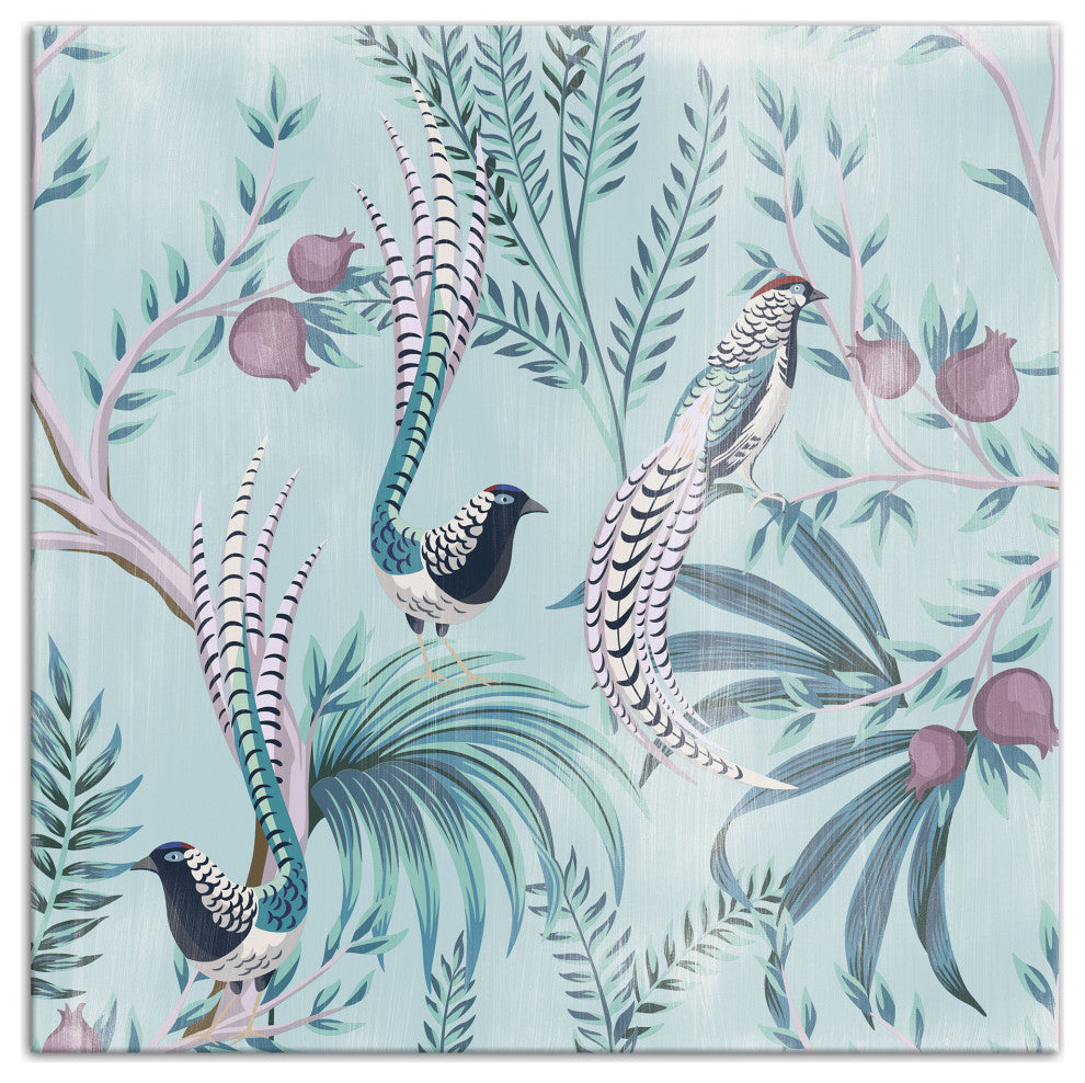 Chinoiserie Birds On Branches 16x16 Canvas Wall Art