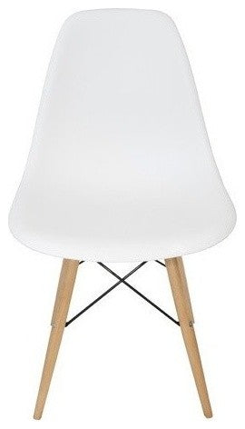 White DSW Midcentury Dining Shell Chairs, Beech Wood Eiffel Legs, Set of 4