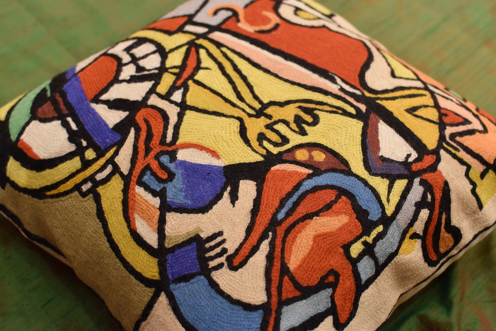 Wild Party I by Alfred Gockel Accent Pillow Cover-Handembroidered Wool 18x18"