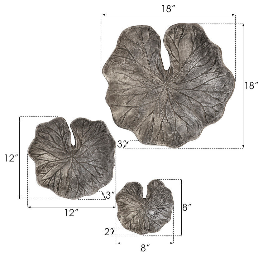 Lotus Leaf Wall Tiles, 3-Piece Set, Black/Silver, Aluminum