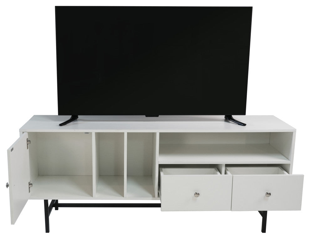 Rochester 2-Drawer 4-Shelf TV Stand Credenza with Iron Legs, White