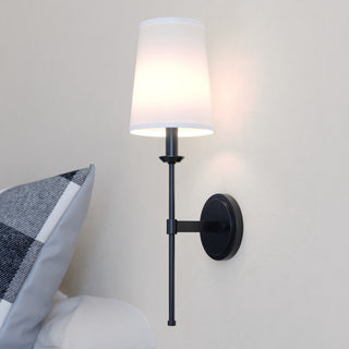 Camden 1 Light Matte Black Wall Sconce Fixture White Linen Fabric LED Compatible