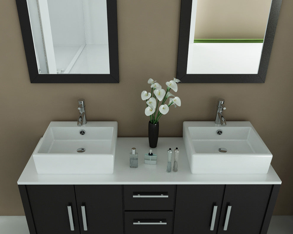 59" Sirius Double Vessel Sink Modern Bathroom Vanity with Phoenix Stone Top
