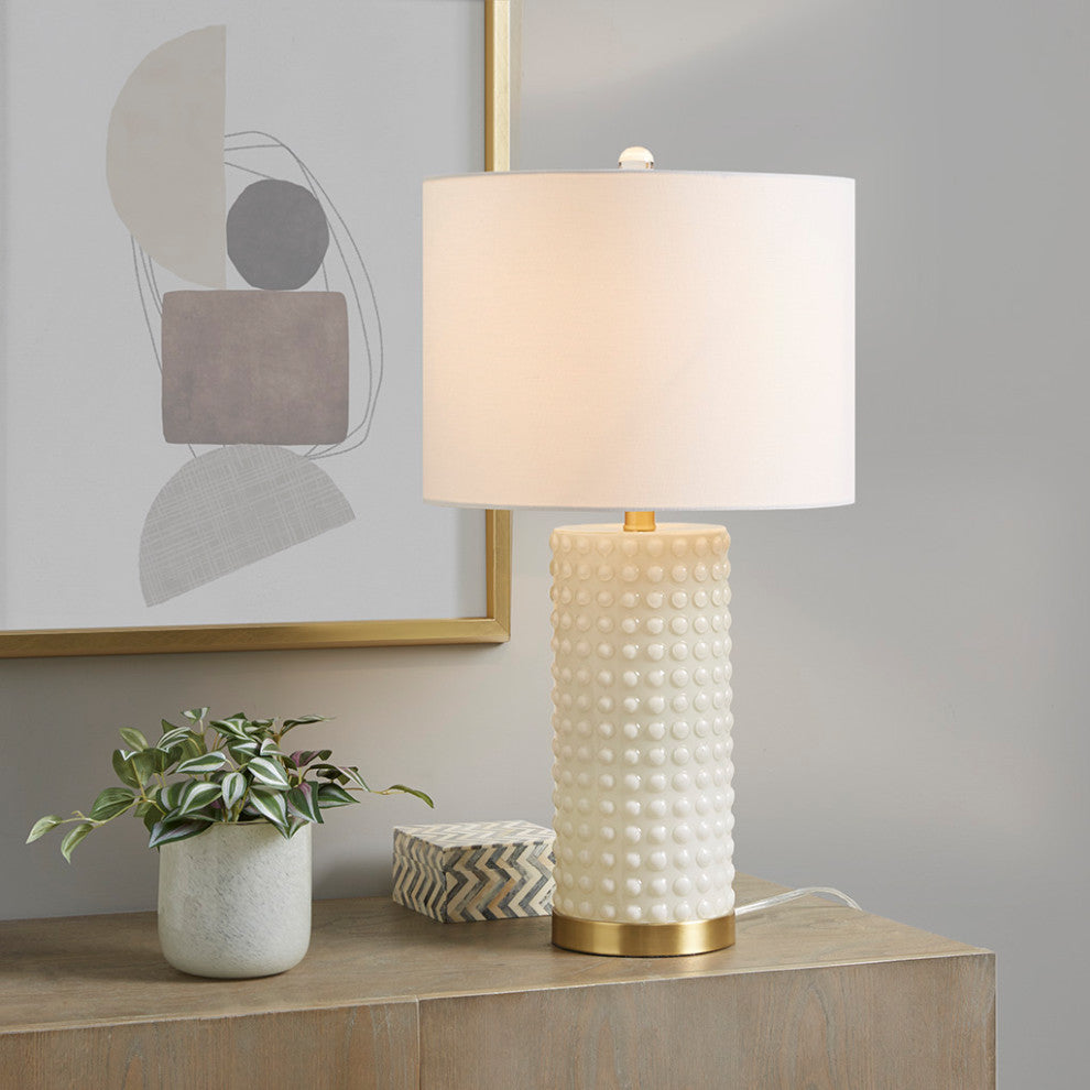 INK+IVY Grace Ivy Textured Dot Table Lamp, White/Gold