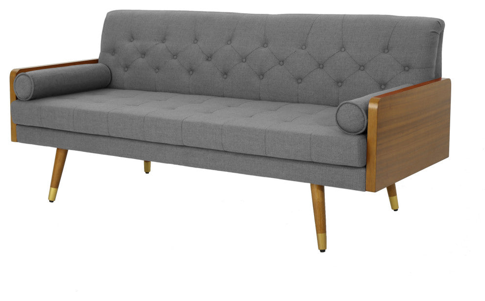 GDF Studio Aidan Mid-Century Modern Tufted Fabric Sofa, Brown/Black/Silver