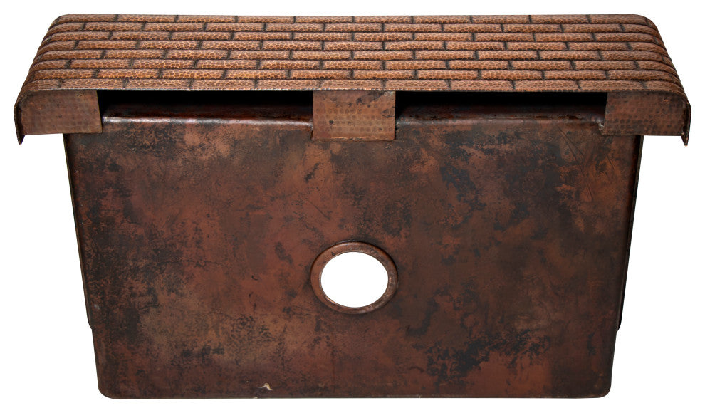33" Farmhouse One Bowl Bricks Apron Hammered Copper Kitchen Sink, 16 Gauge