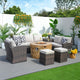 7-piece Patio Wicker Garden Chat Sofa Set with Fire pit and Storage Box, Round