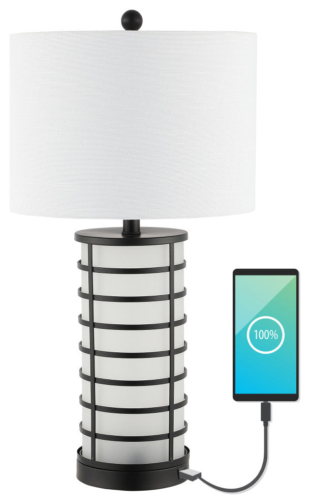 Jayce 27" Modern Industrial Iron Nightlight LED Table Lamp With USB, Black