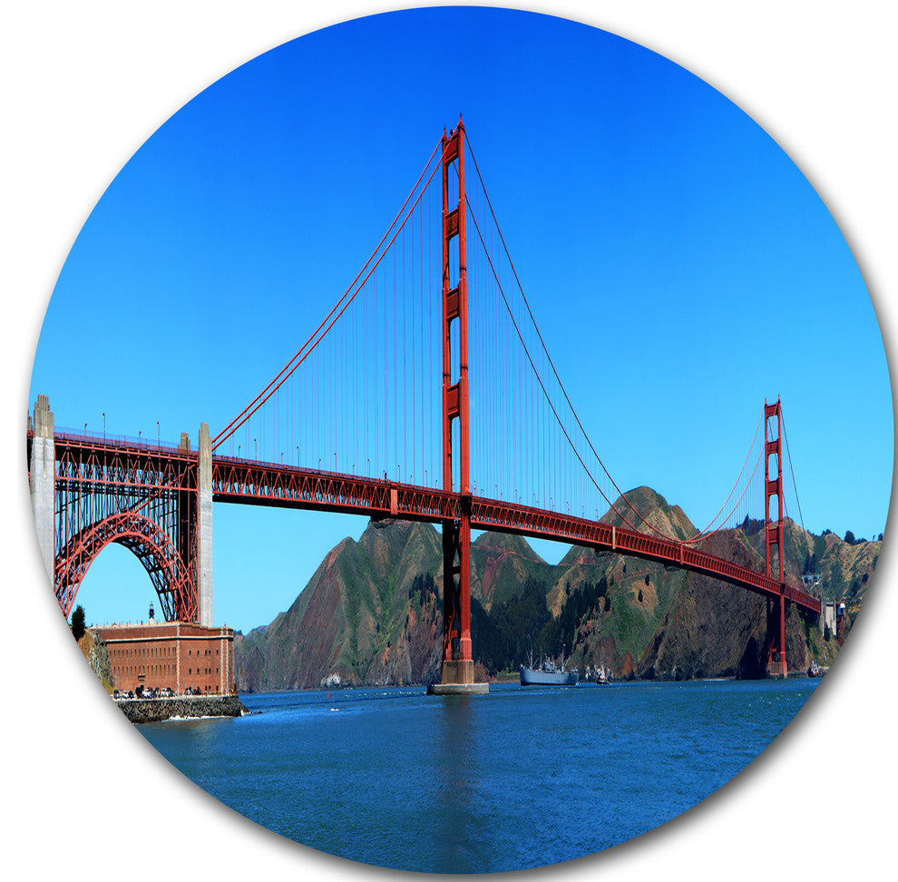 Golden Gate Bridge Under Blue Sky, Cityscape Round Wall Art, 23"